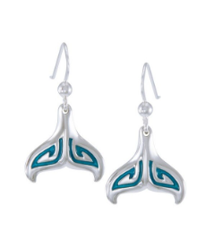 Pendientes Largos Aleta Ballena Esmalte Azul Ola Scuba Gifts